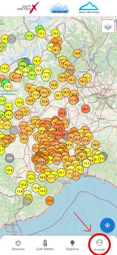 Screenshot del pannello di accesso con il pulsante Accedi