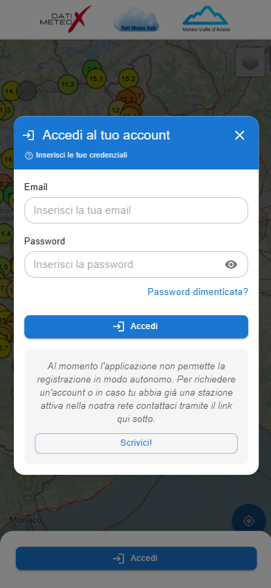 Screenshot della schermata di inserimento credenziali