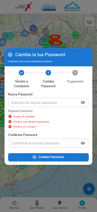 Screenshot della schermata di cambio password