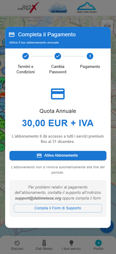 Screenshot della schermata di pagamento quota annuale