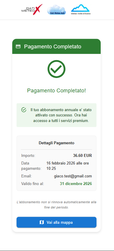 Screenshot della schermata di completamento registrazione